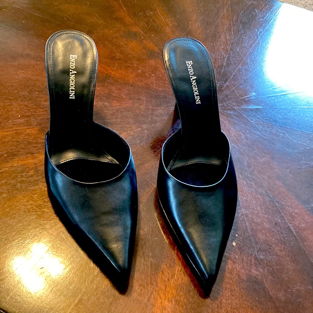 Black leather slides